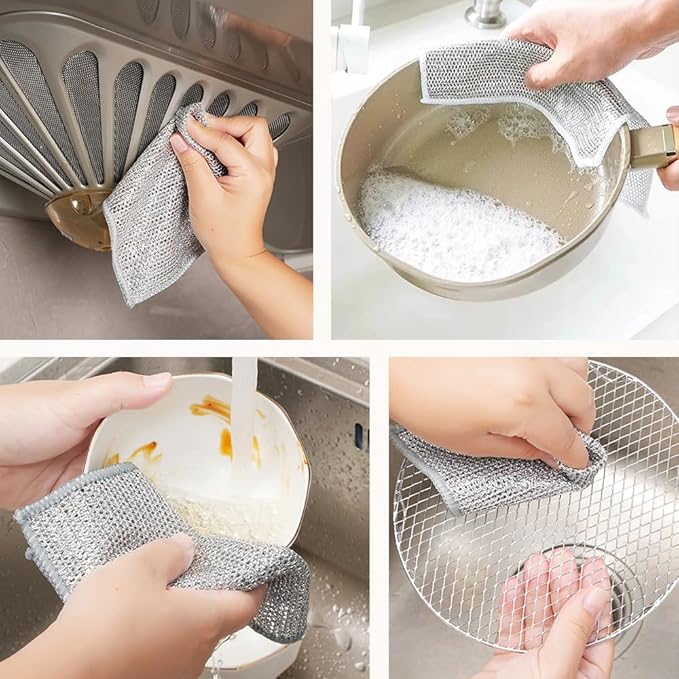 Multipurpose Wire Dishwashing Rags for Wet and Dry, New Double Layer Wire Cleaning Cloths Non Scratch Wire Dishcloth Rag, Reusable Scrubbing Pads for Washing Dishes Kitchen Supplies (15PCS)