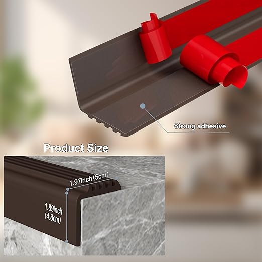 Heavy-Duty Stair Edge Trim, 20FT Vinyl Rubber Stair Nosing, Non-Slip Self Adhesive Stair Edge Protector Suitable for Indoor/Outdoor Stairs, Non-Slip and Waterproof