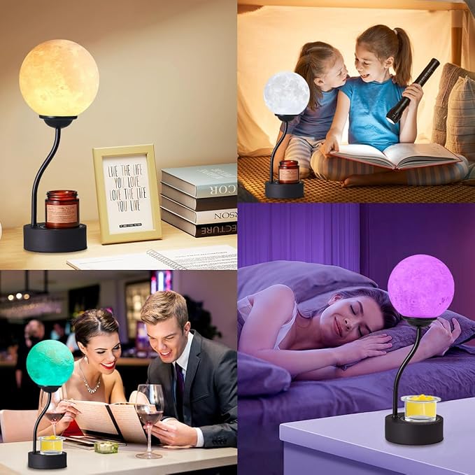 Candle Warmer Lamp with 7 Colors Moon Lamp, Electric Candle Warmer with Timer, Gifts for Mom, Vintage Wax Melt Warmer for Scented Wax for Jar Candle with Glass Cup, Metal Glass Resin Material