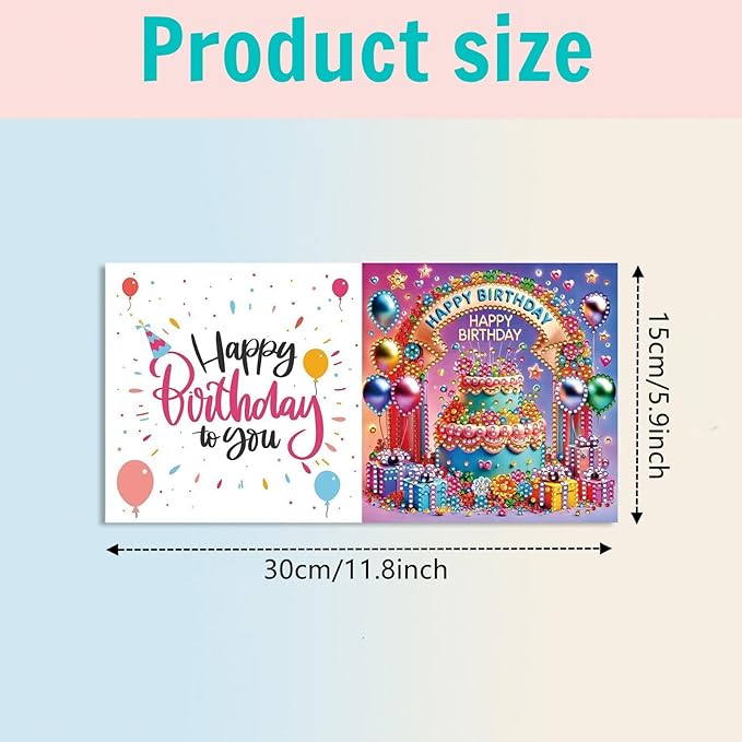 DoxQcs 5D Diamond Art Painting Greeting Cards Kit, DIY Cards for Blessings Congratulations Gifts, Greeting Card Set for Birthday Thanksgiving Day Christmas Halloween-Birthday Cake-1
