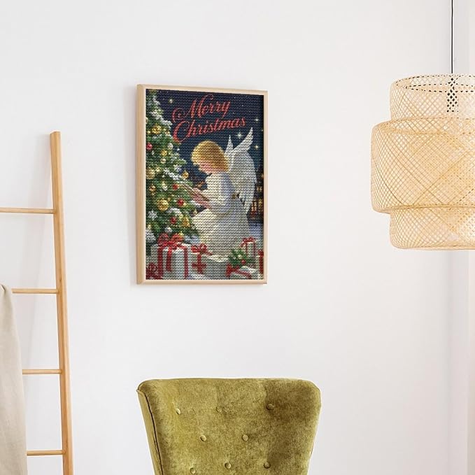 AIVKIEJK Diamond Painting Kits for Adults - Merry Christmas Angel Welcome Painting DIY 5D Full Drill Diamond Dots Paintings with Diamonds Gem Art and Crafts Home Decor 8"x12"