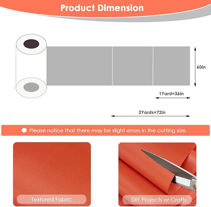 Waterproof Canvas Fabric by The Yard 60" W 600 Denier PVC Backing Water Repellent Polyester Upholster Fabric Material for Indoor Outdoor Marine Awning Tent Craft DIY(1 Yard, Orange)