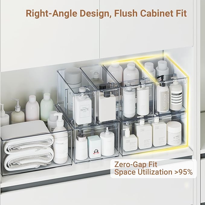 Clear Plastic Storage Bins with Dividers for Fridge Pantry Organizers and Storage Containers, 3 Pack Large Acrylic Stackable Sturdy Storage Boxes for Home Edit and Cabinet Organizers C6-2