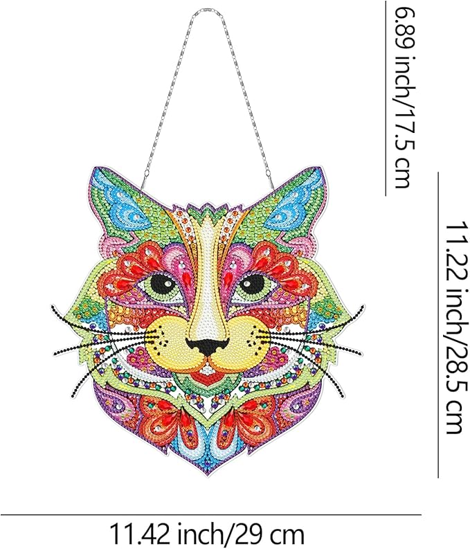 Colorful Leopard Head Diamond Art Hanging Pendant with LED Light String DIY 5D Panther Diamond Art Painting Wreath Hanging Sign Special Shape Beads by Number Stitch Kits for Home Wall Room Door Decor