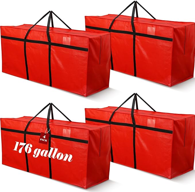 4 Pcs 176 Gallon Extra Large Moving Bags Heavy Duty Storage Bag with Strong Zipper Handle Foldable XXL Jumbo Storage Tote Packing Moving Box for College Dorm Travel Cloth Duffle (Red)