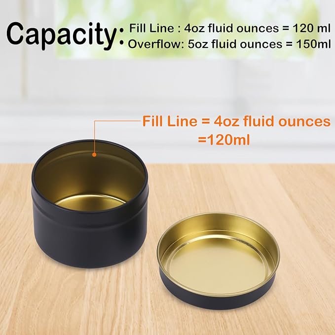 72 Pack 4 oz Black Metal Candle Tins with Lids, Round Bulk Metal Candle Jar, Matte Finish, Round 4 oz Candle Tins for DIY Candle Making and Storage