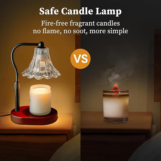 Candle Warmer Lamp – Dimmable Candle Lamp with Timer, Adjustable Height for Jar Candles (Walnut)