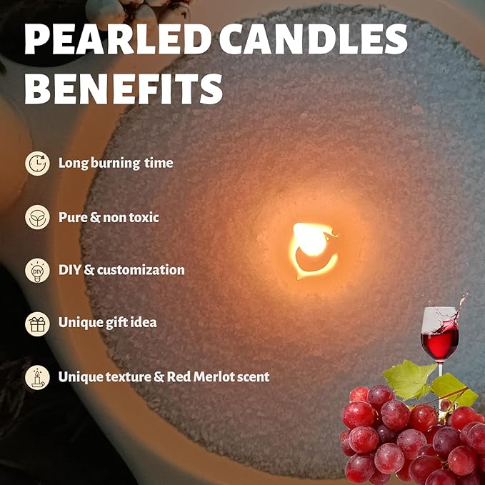 Melody Red Wine Scented White Pearled Candle 18oz Luxury Sand Candle Granulated Wax - 30 Cotton Wicks – Wax for Candle Making Decorative Candles Smooth and Clean Burning Lasts up to 120 Hours