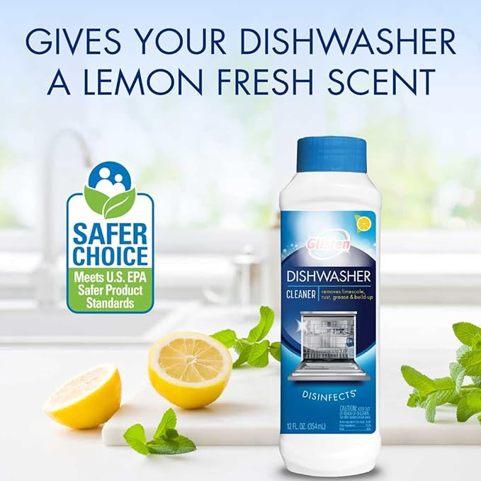 Dishwasher Cleaner, Removes Limescale, Rust, Buildup, and Grease, Lemon Scent, 12 Ounce Bottle, 6-Pack