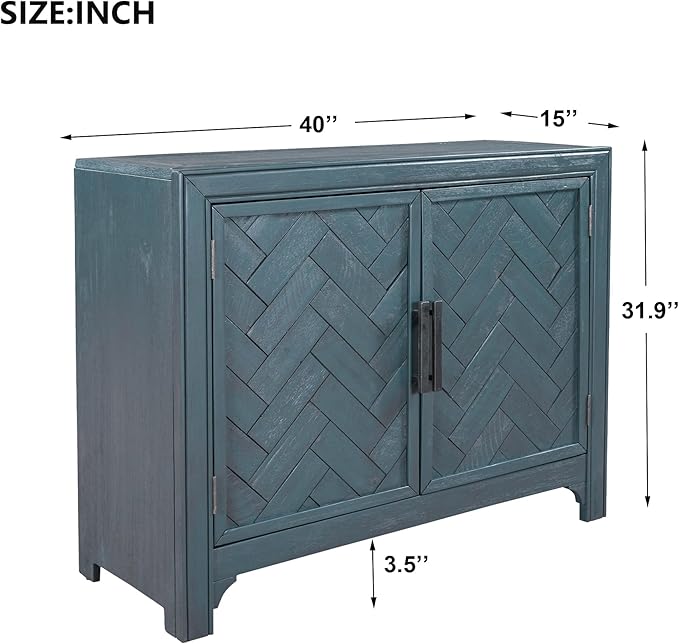 Amposei Wooden Accent Cabinet 40-Inch Vintage Sideboard Coffee Bar 2-Door Entryway Storage Cabinet with Adjustable Shelf for Living Room Entrance, Antique Blue