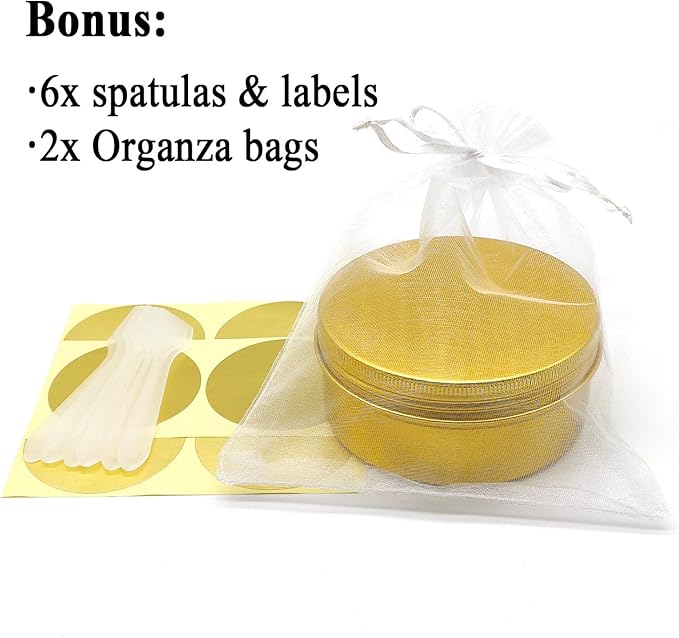 200ml Aluminum Tin Jar, Refillable Makeup Container 200g Gold Screw-up Lid Small Round Cans 7oz for Cosmetics, Lip Balm, Cream, Toner, Eyeshadow, Candle, Tea, Beads, Nails, 4 Pack Travel Tins