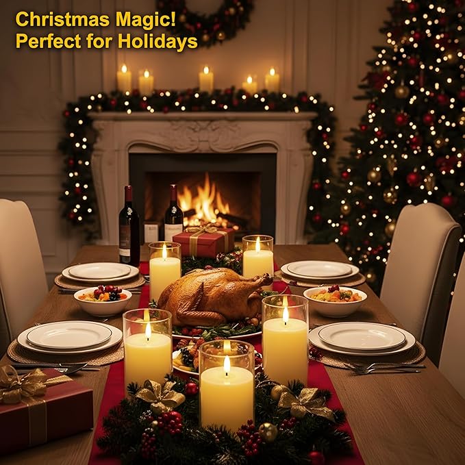 Rechargeable Flameless LED Candles, Flickering Candles, 5pc Pillar Candles for Valentine's Day, Wedding, Centerpiece Table Decorations, Home Decor, Anniversary
