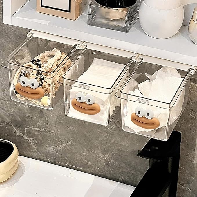 3 Pack Under Desk Storage Drawer,Self-Adhesive Slide-Out Organizer Box,Under Table Shelf Hidden Pull-Out Cabinet,Space-Saving Tray for Office Kitchen Bathroom