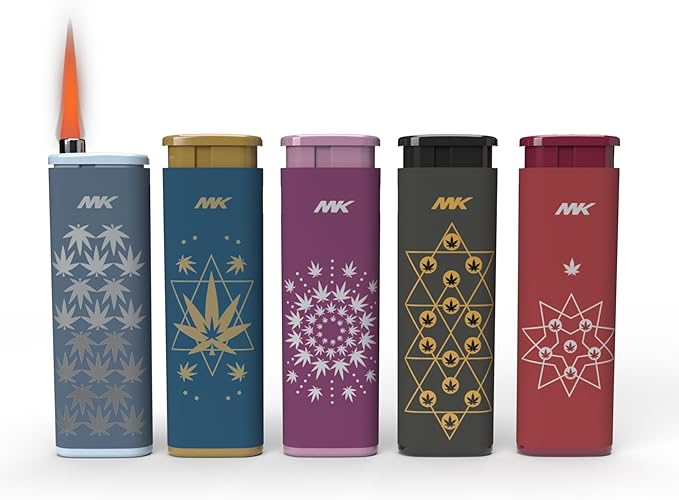 MK Wind Proof Jet Flame Lighters, 5PCS Striking Design, Ideal as Lighters for Candle, Camping, Outdoor use, Butane Refillable Lighter (Jane-5PC)