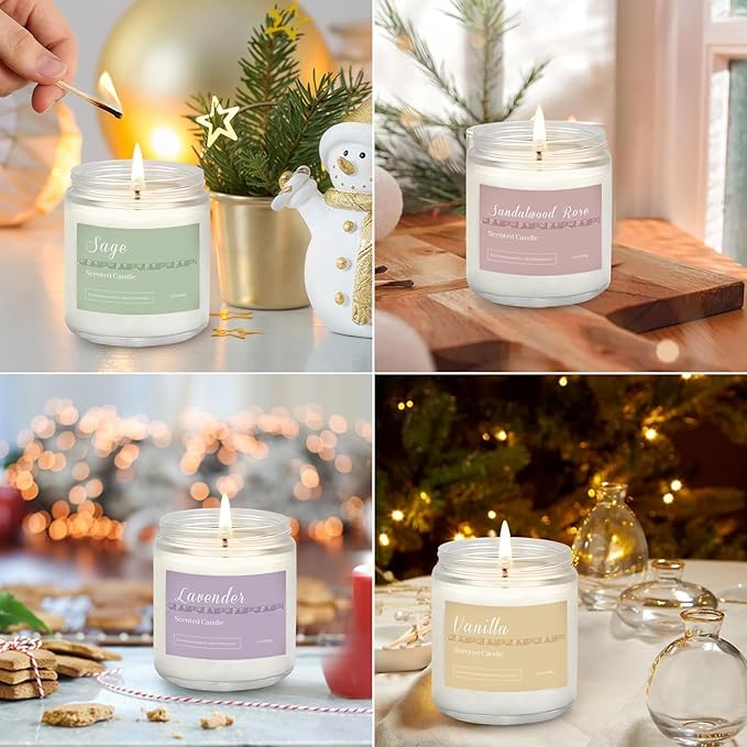 6 Pack Scented Candles Gift Set, Long Lasting Aromatherapy Candles for Home, 37.8 oz 300 Hour Burn, Lavender Jasmine Vanilla Sage Sandalwood Rose Eucalyptus Mint, Gifts for Women
