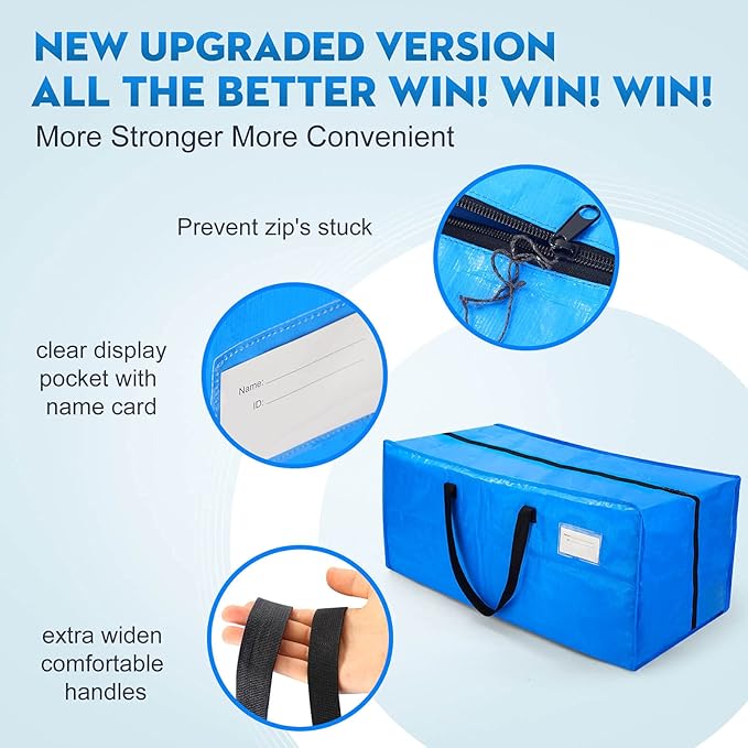 Moving Bags Heavy Duty,Extra Large Moving Bags for Travel/College Packing/Storage/Organization/Seasonal Clothes & Bedding Storage,Moving Supplies Bins,Compatible with Ikea Frakta Cart (Blue,3 Pack)