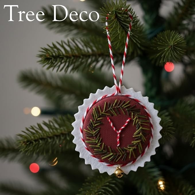 TenDawn Personalized Christmas Embroidery Ornament Kit, Set of 12 DIY Wreath Decorations with Customizable Letters – Handmade Holiday Ornaments for Tree & Gift – Rustic Christmas Decor