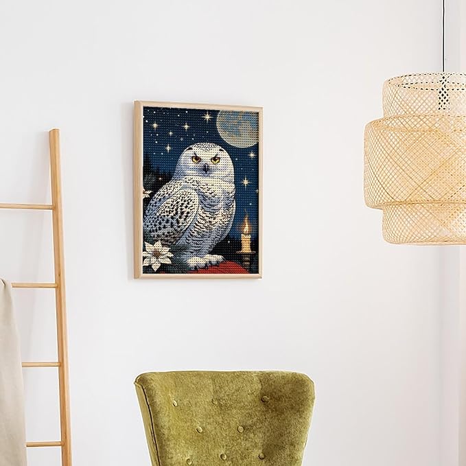 KIVJMSIDJA 5D Diamond Art Kits for Adults Snowy Owl & Candle Glow - Winter Night Scene Full Drill DIY Diamond Art for Home Wall Decor 16"x20"