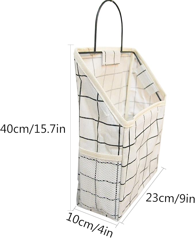 Fantasyon Wall Hanging Storage Bag, Waterproof Over The Door Closet Organizer Hanging Pocket Linen Cotton Organizer Box Containers for Bedroom, Bathroom (White)