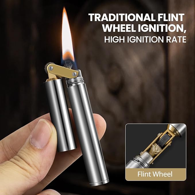 CHOICEDC Vintage Lighter, Cool Trench Lighter, Unique Kerosene Lighters Fluid Refillable, Novelty Nunchuck Slim Lighters, Fancy Gifts for Men Dad Husband (Silver)
