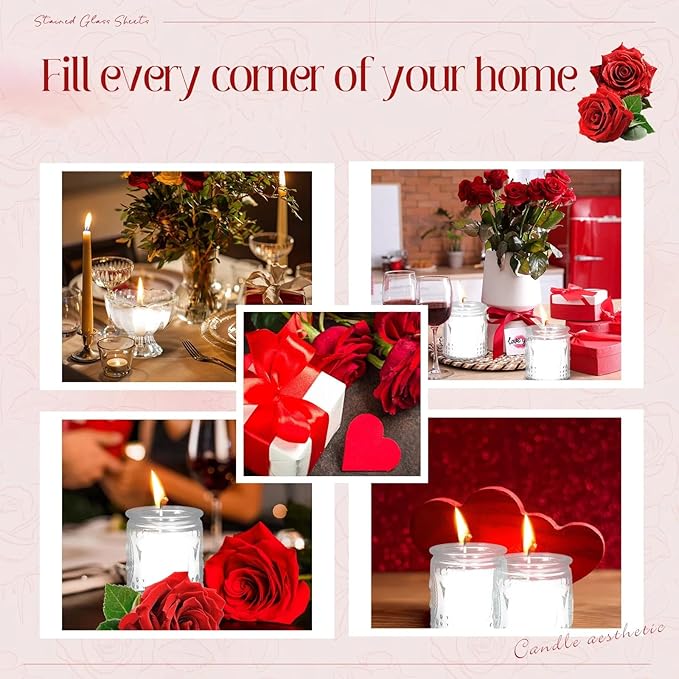 MTLEE Pearled Candle 2.2 lb Sand Wax Scented Sand Candle Kit with Gift Box 50 Wicks Refillable Jar White Beaded Wax Gift Set for Friends Mother Lover Women Family(Rose)