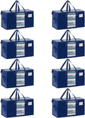 VENO 8 Pack Heavy Duty Moving Bags, Clothes and Comforter Storage Bags with Clear Window, College Dorm Essentials Packing Supplies, Foldable Boxes Alternative (Blue, 8 Pack)