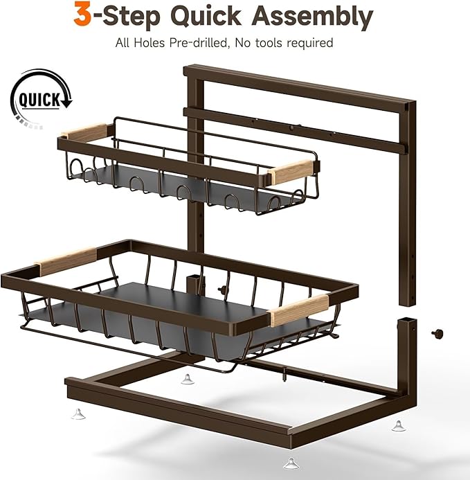 2 Packs Under Sink Organizer, Height Adjustable 2 Tier Under Kitchen Sink Organizer, Multi-Purpose Storage Shelf for Kitchen Bathroom Cabinet (Brown, Extra Large)