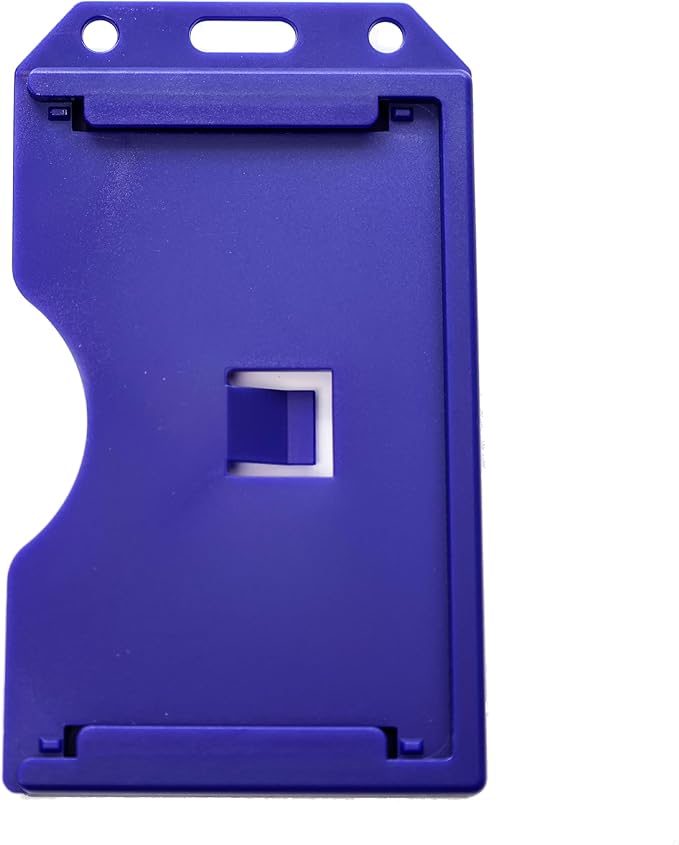 Bulk 50 Pack - Heavy Duty 2-Sided Rigid Multi Card Holder - Hard Plastic Vertical ID Badge Holders for 2 Standard or Thick Prox Cards, Fuel Card, CAC, Work Badge, Credit Cards by Specialist ID (Blue)