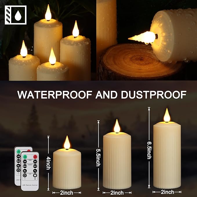 Daord Rechargeable LED Pillar Candles Flameless Flickering Candle Lights with Remote&Timer Set of 9 (D2 x H4/5.5/6.5") Classical Roman Column for Halloween Xmas Home Decor(9PCS,Rechargeable)