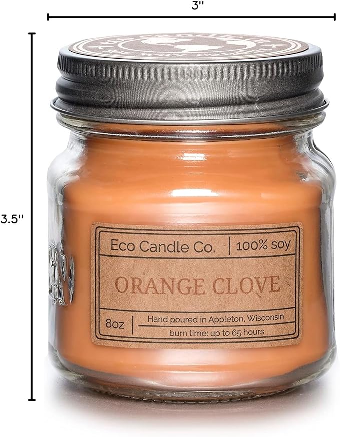 ECO CANDLE CO. Recycled Candle, Orange Clove, 8 oz. - Scents of Oranges Pierced with Spicy Cloves - 100% Soy Wax, No Lead, Kraft Paper Label & Lid, Hand Poured, Phthalate Free