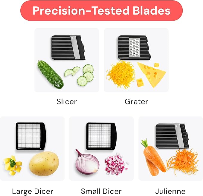 Fullstar All-in-1 Vegetable Chopper and Mandoline Slicer for Kitchen - Cheese Grater, French Fry Cutter, Cheese Slicer - Bonus Handheld Spiralizer Included (6 in 1, Stainless Steel)