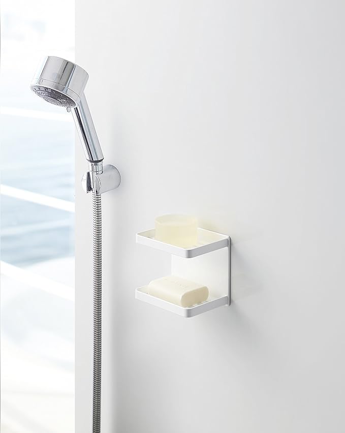 Yamazaki Industries 3809 Magnetic Bathroom Soap Tray, 2 Tiers, White, Approx. W 4.7 x D 3.3 x H 3.9 inches (12 x 8.5 x 10 cm), Tower, Soap Rest, Bathroom Storage
