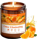 Sweet Orange Bergamot Odor Eliminating Candles | Eliminates 95% of Pet, Smoke & Bathroom Odors – 7oz Hand Poured Non-Toxic Soy Candle - Air Freshing Scented Candle Gifts for Positive & Relaxation