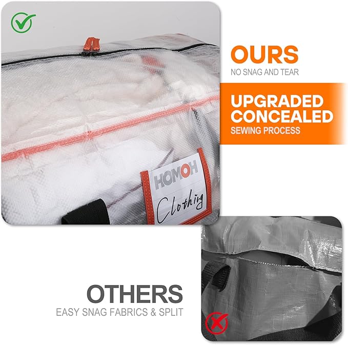 4 Pack Large Moving Bags, 115lb Capacity Heavy Duty Moving Totes with Wrap Around Handles, Clear Storage Bags with Internal Compression Straps, Alternative to Moving Boxes -103L,Clear and Black