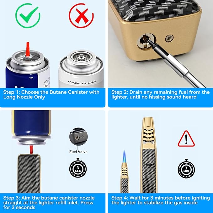 Torch Lighter, Butane Lighter, Adjustable Big Jet Flame Butane Torch, Windproof Refillable Gas Long Torch Lighter with Safety Lock for Candle Grill Camping BBQ Kitchen Soldering, Gas Not Included