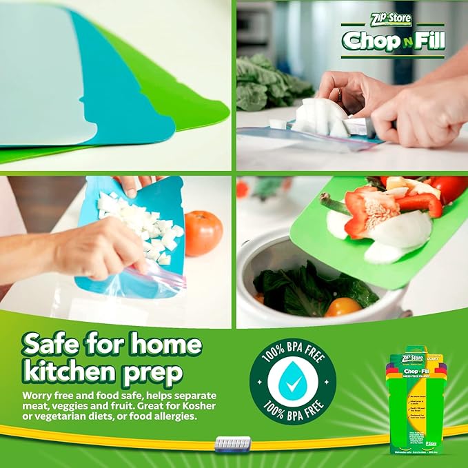 Chop n Fill - Flexible Meat Cutting Boards Set, BPA Free Plastic Chopping Board, Non Slip Mini Camping Cutting Mat, Dishwasher Safe - Perfect Chopping Boards for Kitchen - Set of 4