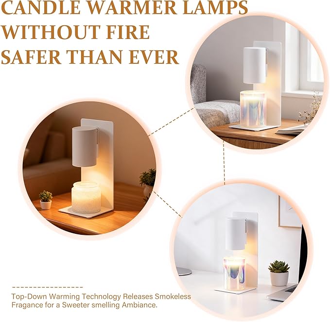 White Candle Warmer Lamp with Timer & Dimmable, Height Adjustable Flameless Candle Warmer for Jar Candles, 2 Bulbs Included, Gifts for Mom, House Warming New Home Bedroom Decor