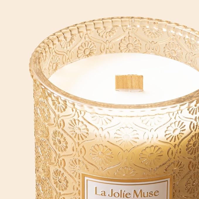 LA JOLIE MUSE Ginger & White Musk Candle | Ginger, Lemongrass & Musk | 19 oz Wooden Wick | Natural Soy Wax | 90 Hours Clean Burn | Gift-Ready for Hosts & Gathering| Seasonal Home Décor