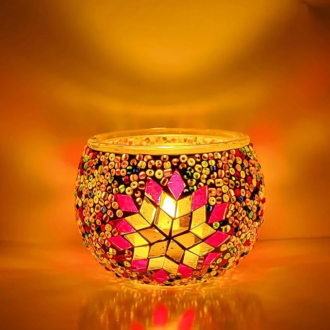 wpdash Turkish Mosaic DIY Craft Kit Colorful Round Glass Candle Holder Valentine's Day Gift Library Desktop Ornament Student Handmade Project Creative Gift