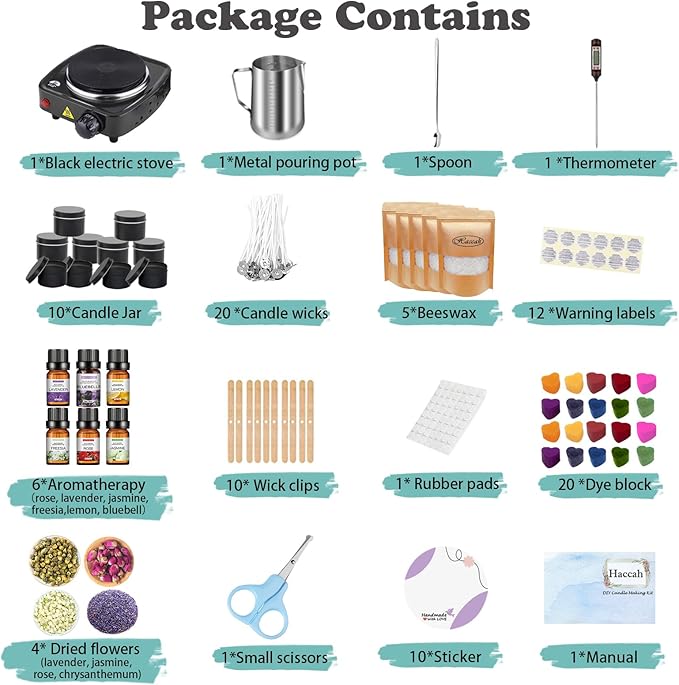 Complete Candle Making Kit with Wax Melter,Candle Making Supplies,DIY Arts&Crafts Kits Gift for Beginners,Adults,Including 500w Electronic Stove,Wicks,Wax,Rich Scents,Dyes,Melting Pot,Candle tins
