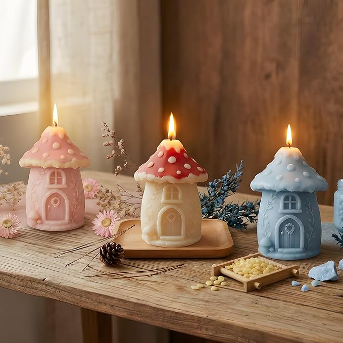 XIAOSHUI Mushroom House Silicone Candle Molds for Candles Making Resin Casting Aromatherapy