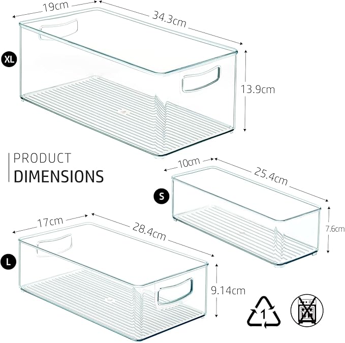 Hudgan 8 PACK Freezer Organizer Bins Stackable Pantry Organizers and Storage Clear Plastic Acrylic Storage Container for Kitchen Pantry Refrigerator