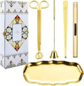 5 in 1 Candle Trimmer and Lighter Set with Candle Snuffer and Wick Trimmer with Tray, Gold Candle Wick Trimmer and Snuffer Set with Lighter and Wick Dipper for Scented Candle Lovers