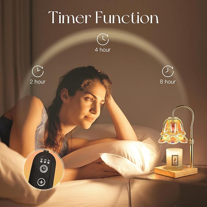 Candeldo Candle Warmer Lamp with Timer: Iridescent Flower Candle Warming Lamp with 2 Bulbs Height Adjustable Wax Warmer Dimmable Home Decor Mom Birthday Gift for Women