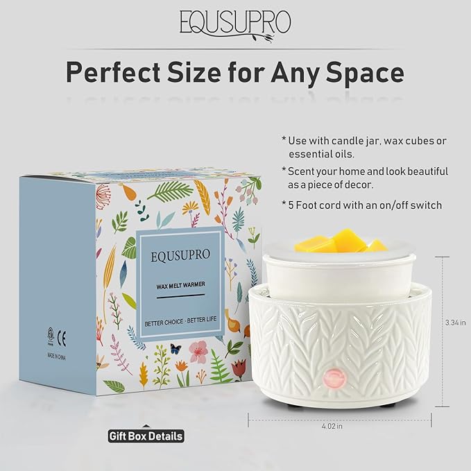EQUSUPRO Wax Melt Warmer for Scented Wax - with 1 pc Silicone Dish Candle Wax Warmer Ceramic 3-in-1 Electric Wax Burner Fragrance Wax Melter for Home Office Bedroom Gift & Decor
