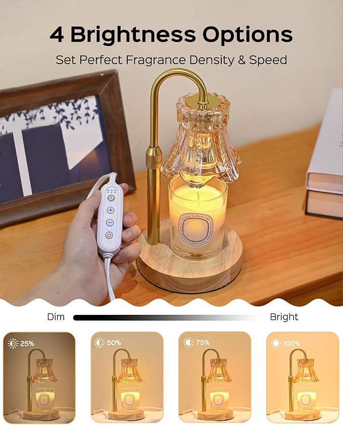 JACKYLED Candle Warmer Lamps 2-Pack, Height Adjustable Fragrance Candle Warming Lamps with 4 Bulbs 35W, 2H/4H/8H Timer and 4-Level Dimmer, Wax Warmer Heater Lamp for Home Decor, Housewarming Gift