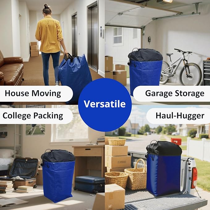 66 Gallon Extra Large Moving Bags with Handles, Heavy Duty Waterproof Storage Totes for College Dorm and Home, Packing Supplies for Moving Boxes, Set of 4