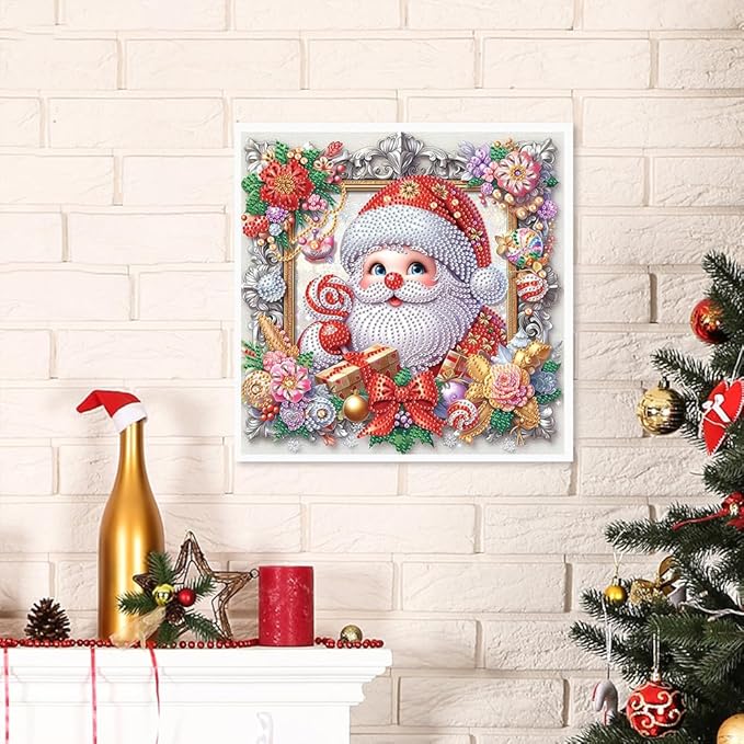 5D Santa Claus Special Shape Diamond Art Kits for Beginners, Christmas Winter Theme Diamonds Painting Kits for Adults,DIY Crystal Rhinestones Diamond Paintings for Home Wall Decor 12×12Inch