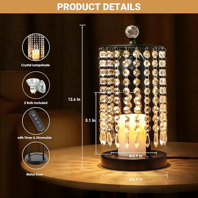 Candle Warmer Lamp with Timer and Dimmer - Electric Candle Warmer ,Crystal Candle Lamp for Bedroom Decor, Flameless Scented Candle Light Warmer,House Warming Gifts New Home, Christmas Gifts for Women