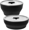 Anyday Onyx Collection 4-Piece Large Microwave Cookware Set | Glass Food Storage with Glass Lids | Plastic-Free Meal Prep | Microwave Steamer & Stackable Airtight Storage Container with Vented Lid